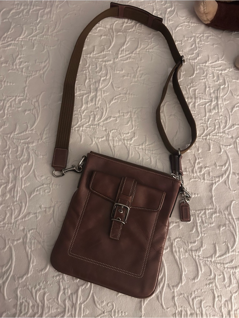 Coach Brown Leather Crossbody Bag with Buckle Detail & multi pockets
